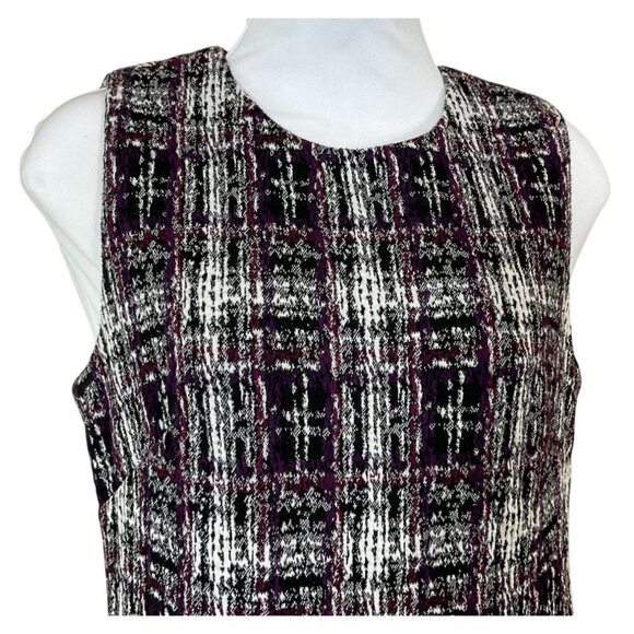 DKNY Sleeveless Purple Black Plaid Tweed Sheath Dress Button Accents Size 2 - Picture 4 of 10